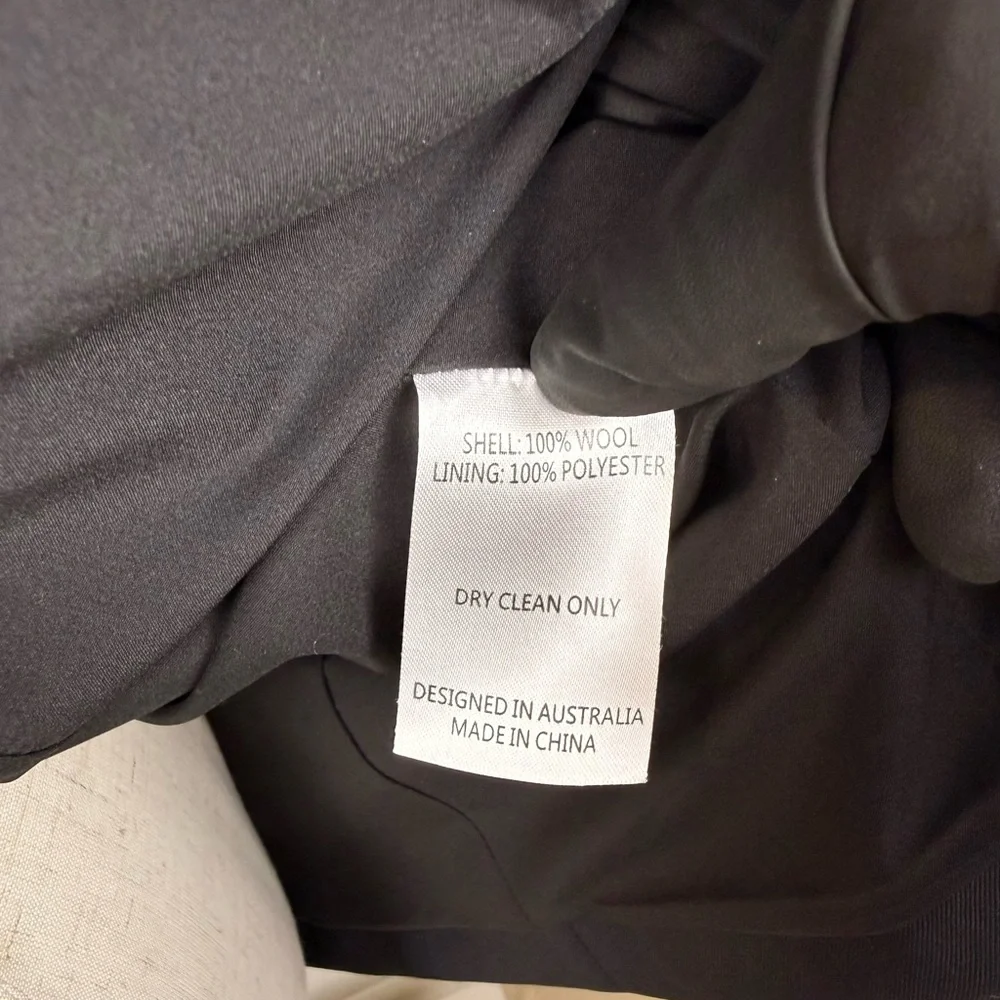 NWOT:Anna Quan Black Sofia 100% Wool Blazer Sz AU 10/‎ US6